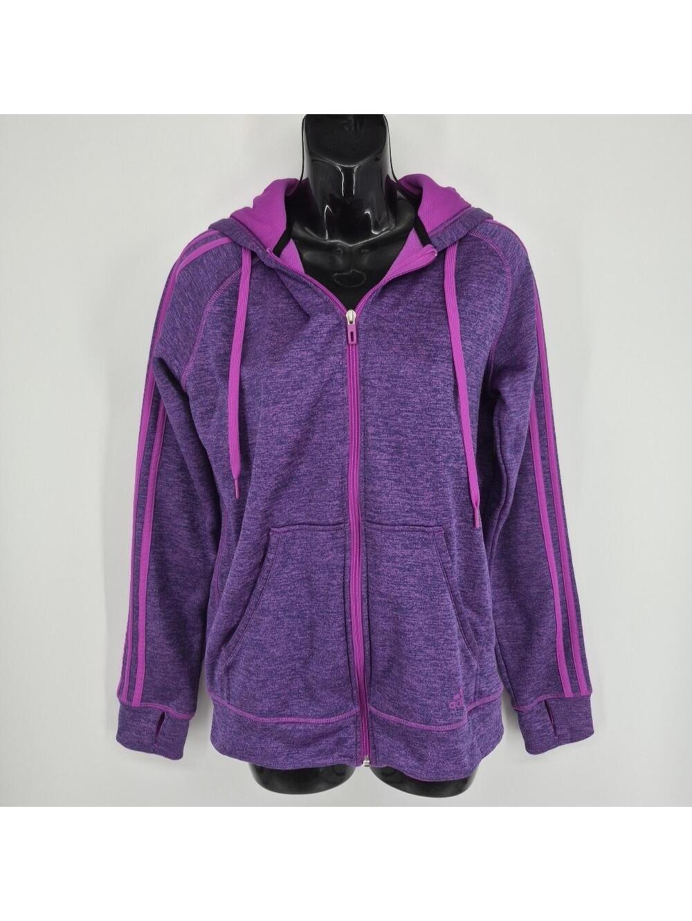 Adidas Purple Climawarm Full Zip Hoodie Women's Size Small Sweatshirt Heathered